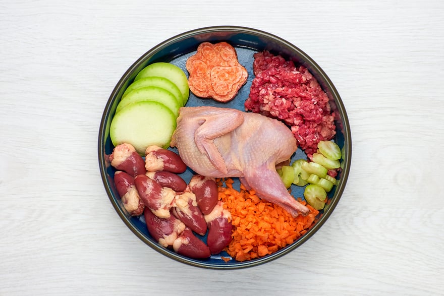 Natural raw dog food. Healthy eating for dog.